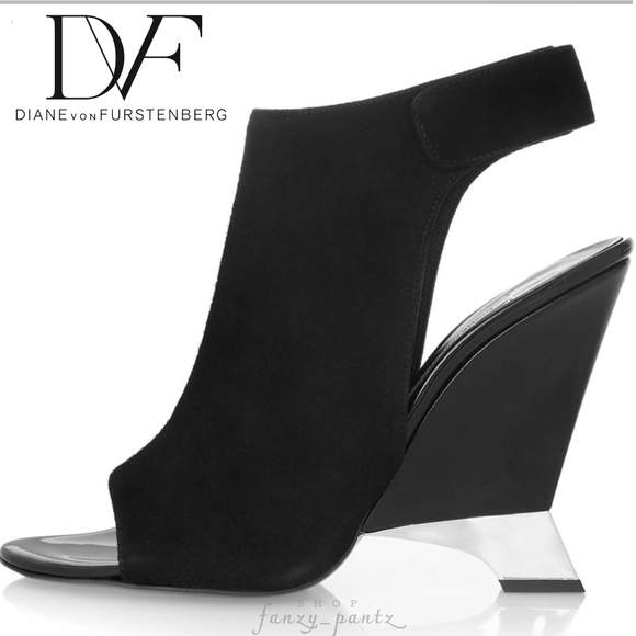 Diane Von Furstenberg Shoes - DVF Elsa cutout open toe sling bootie black suede